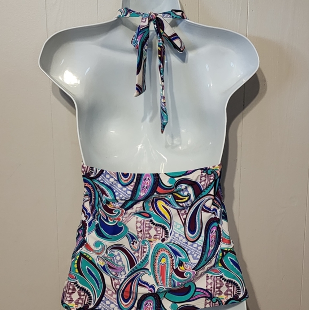 Multicolor Paisley Print Tankini Top Medium Catalina A80 - Picture 2 of 4